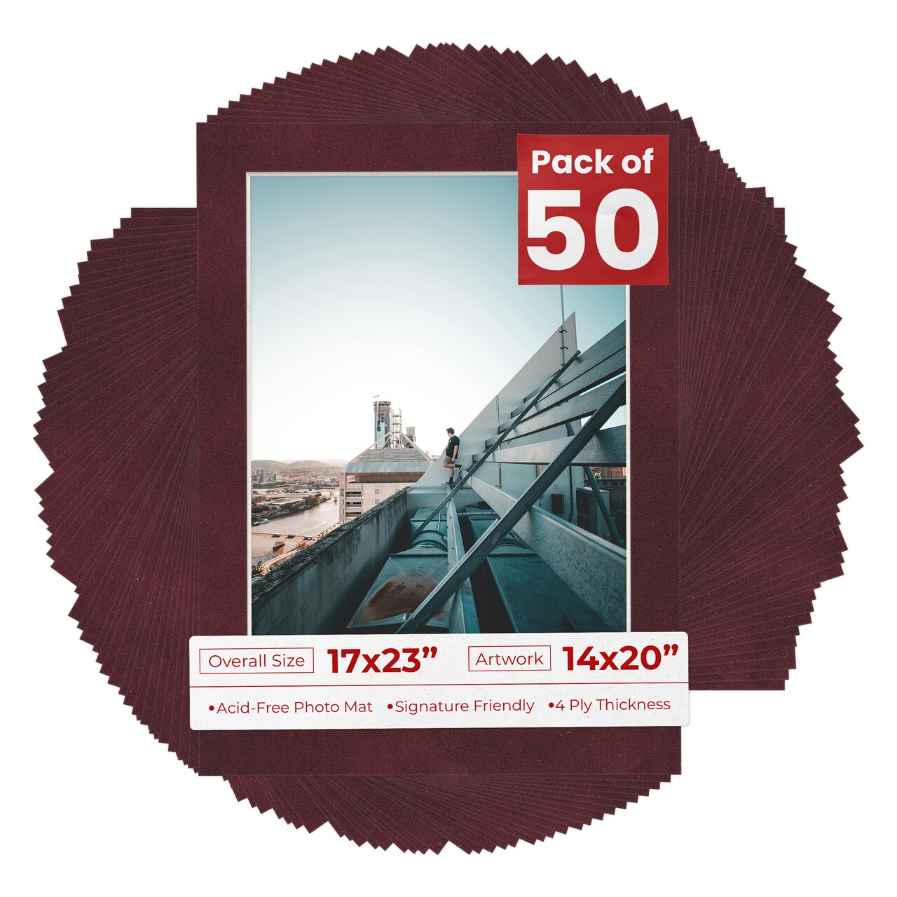 Dark Red Suede Mat Board for 17x23 Frames - Fits 14x20 Photos